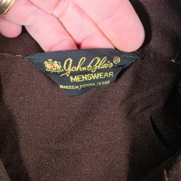 John Blair Polo Shirt Mens Medium Brown Cream 70s Vintage Stripe Knit V-Neck - Picture 5 of 7